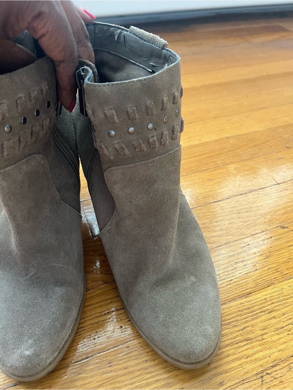 INC International Concepts Taupe Suede Studded Ankle Booties